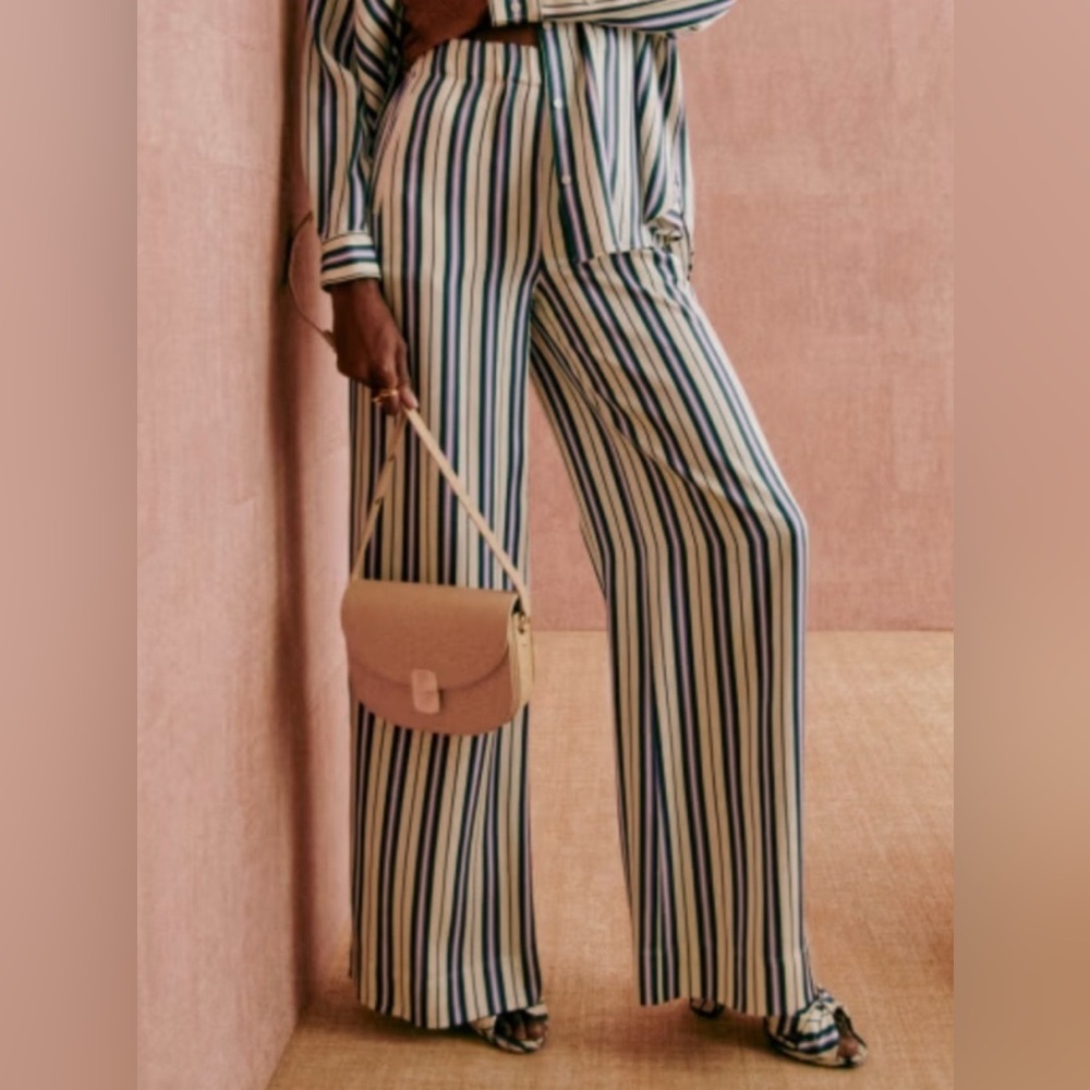 Sezane Tiziano Green/Lilac Striped Wide-Leg Pants - Viscose Size 38 - $170